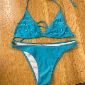 Turquoise star bead embellished bikini